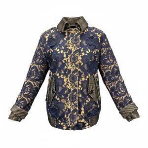 Self Portrait Navy Lace Embroidered Jacket US 8 | 3D Floral Textured Coat